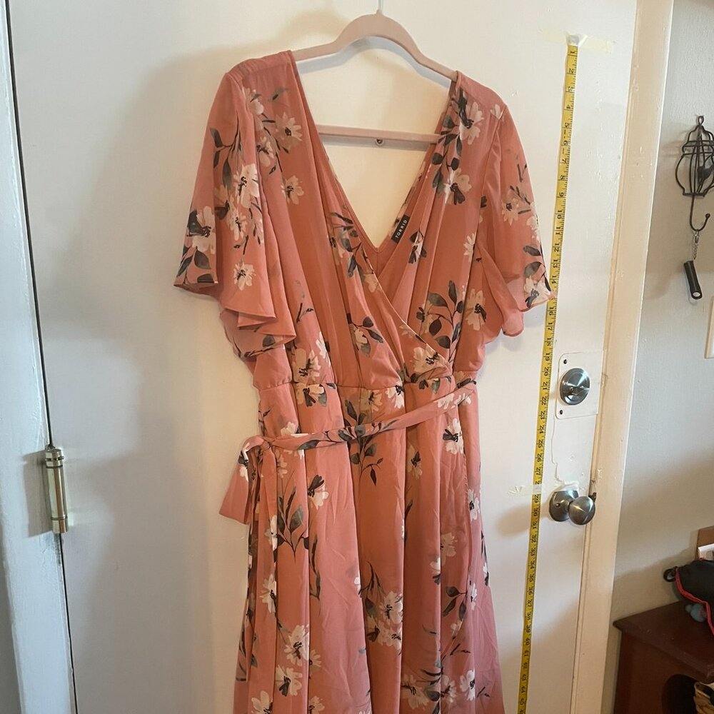 Peachy floral midi wrap dress